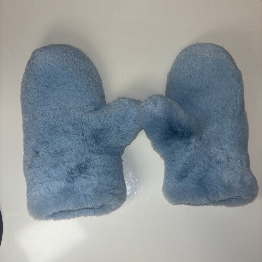 Blue‎ Faux Fur mittens Women's Gloves Sz Small luxury gift winter mittens Fluffy - Picture 3 of 7